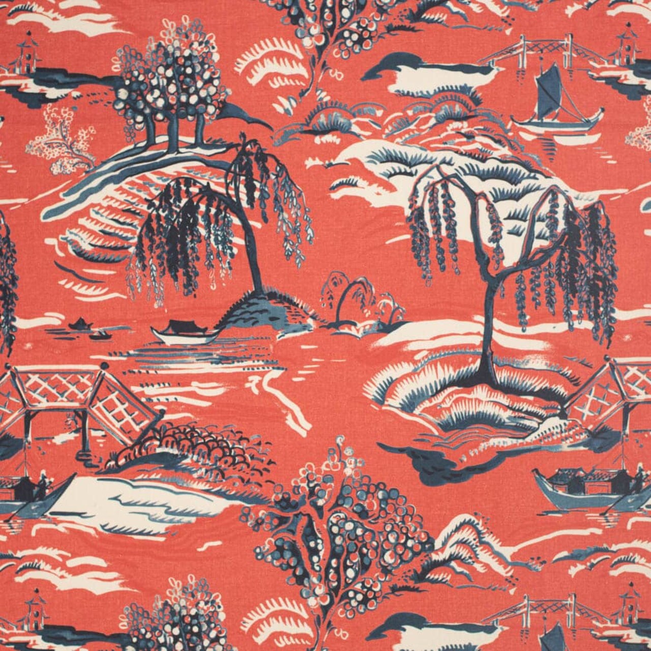 Upholstery Fabric - Blue,Red & Burgundy Global,Toile Upholstery Fabric 54 Inches"